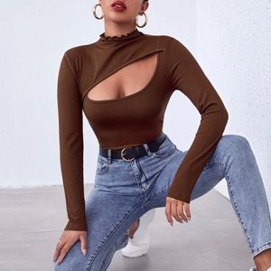 Brown cut out top